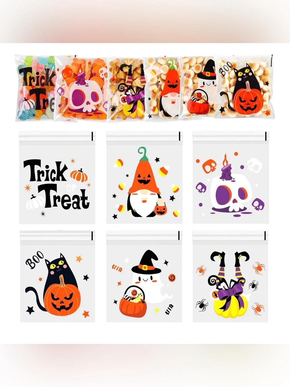 BuyNow✨ 50Pc Mixed Cellophane Resealable Halloween Treat Bags